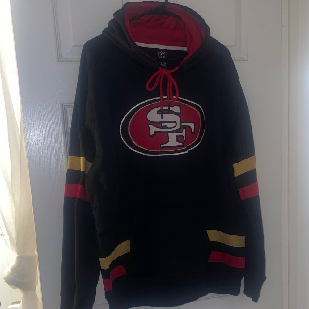 NFL Black Hoodie with Red and Gold Stripes